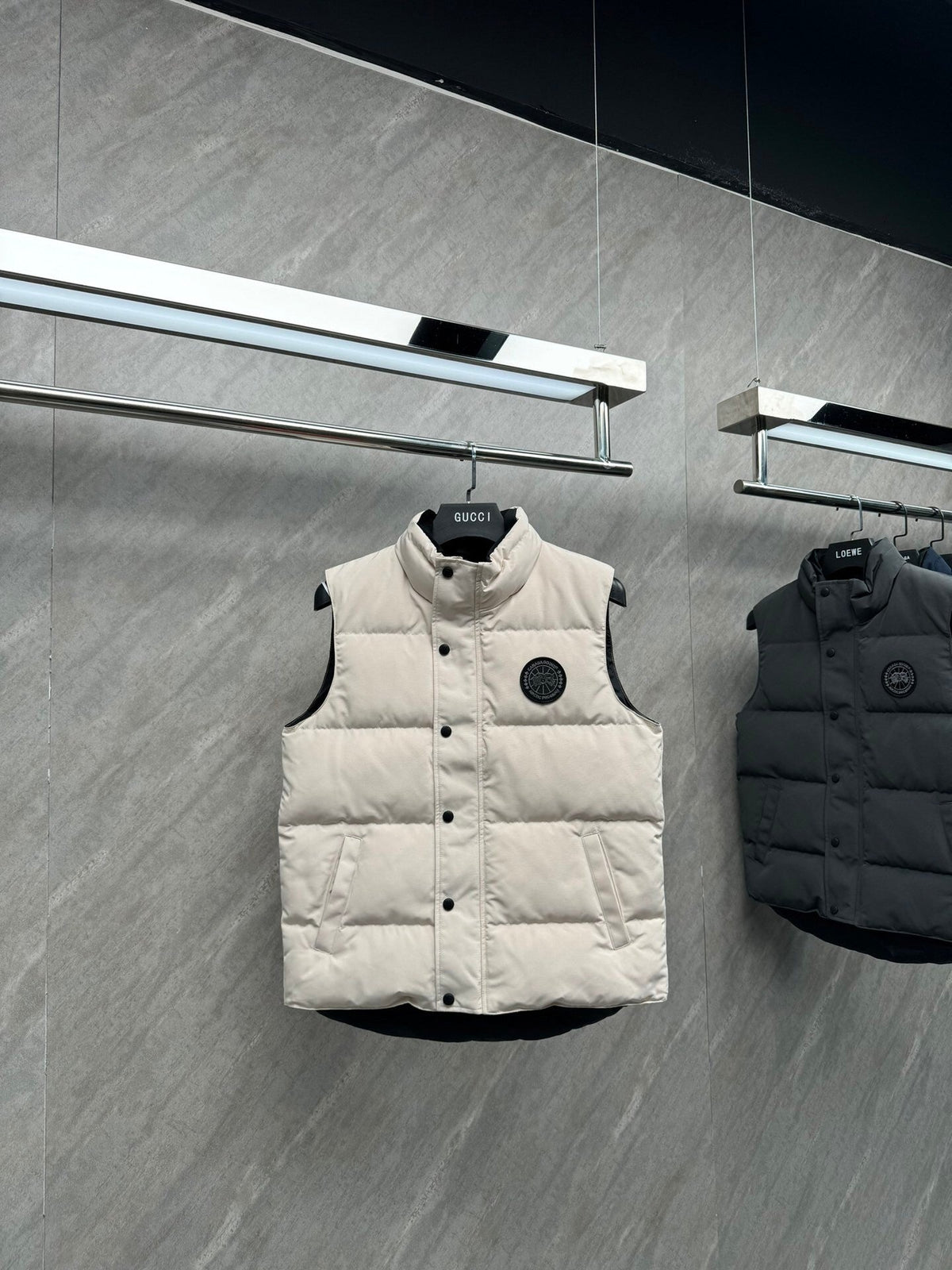 Canada Goose Puffer Vest in Off-White with Stand Collar