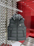 Moncler Charcoal Hooded Puffer Vest with Logo Trim