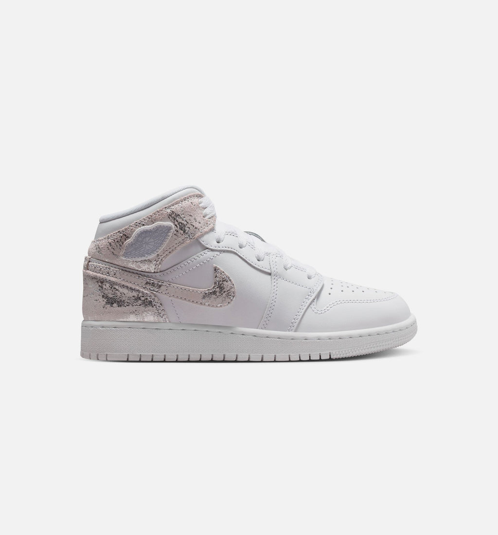 Air Jordan 1 Mid SE Grade School Lifestyle Shoes - White Field Silver