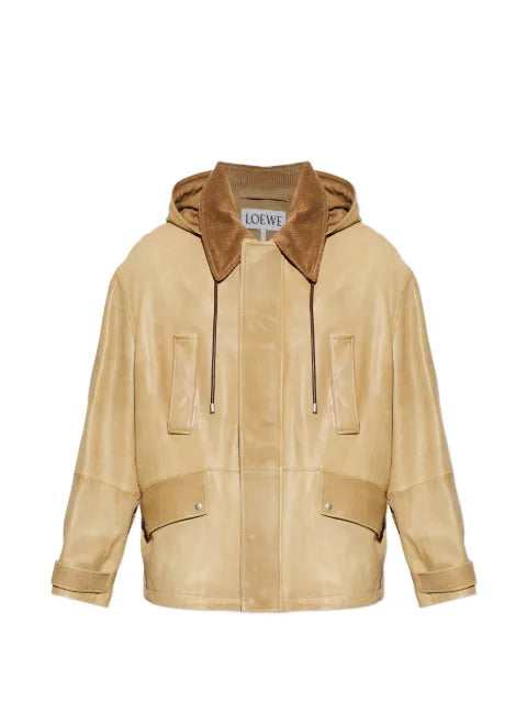 LOEWE corduroy-collar leather jacket