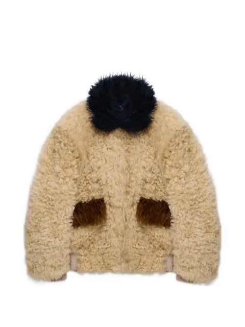 Marni cream shearling-jacket with colour-block details