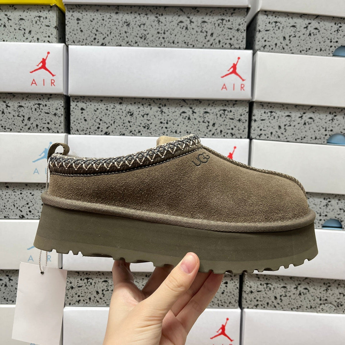 UGG Tazz Platform Slipper – Women’s Suede Clog with Multi-Tone Braided Collar in Olive