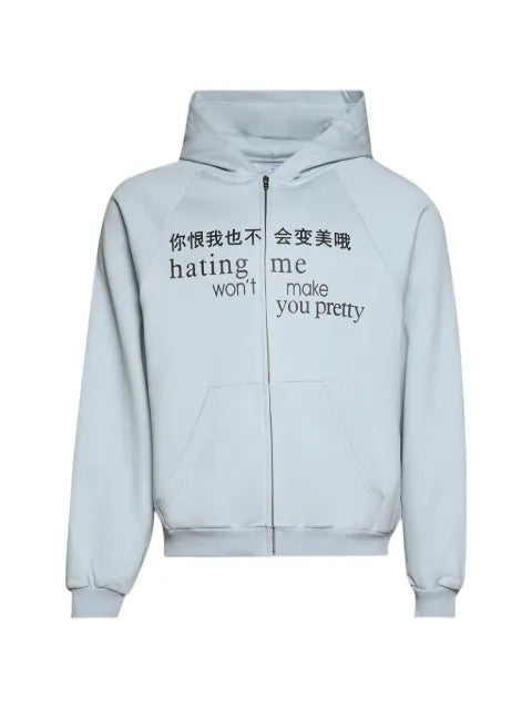 Praying zip-up raglan-sleeve hoodie