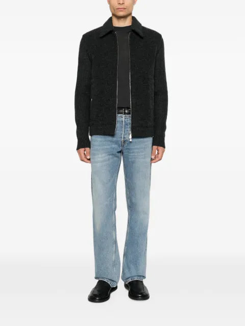 Eleventy ribbed-knit panelled wool jacket