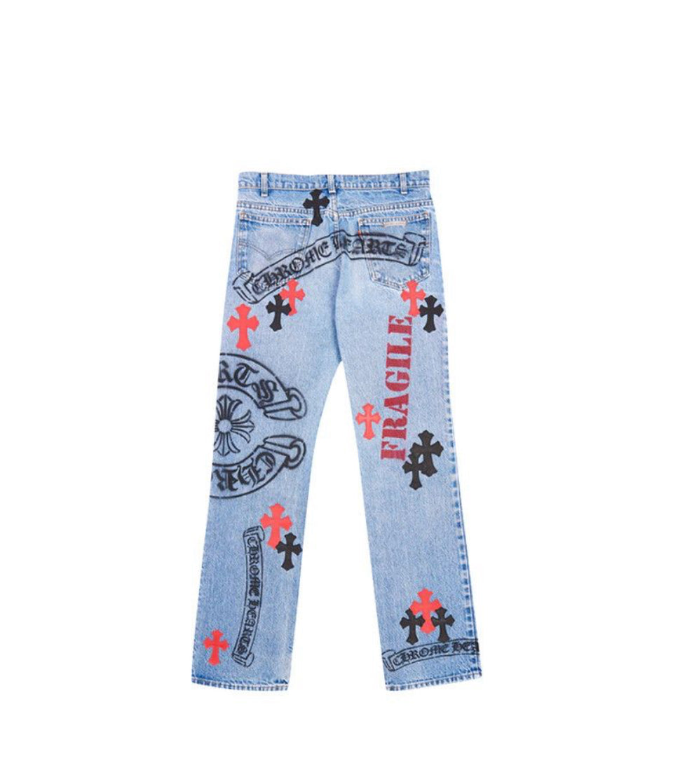 Vintage Chrome Hearts x Levi’s Stencil Cross Patch Denim Blue