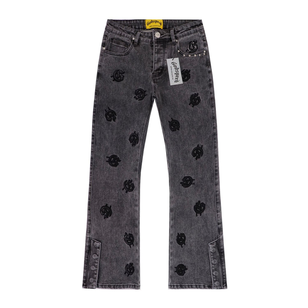 Godspeed Embroidered Washed Flared Jeans