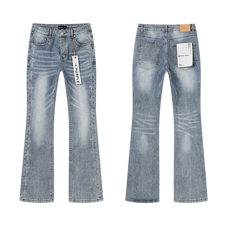 Purple Brand Light Blue Rhinestone Flared Jeans
