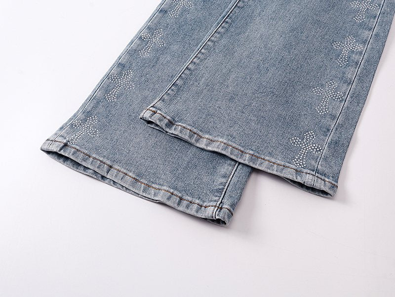 Purple Brand Light Blue Rhinestone Flared Jeans