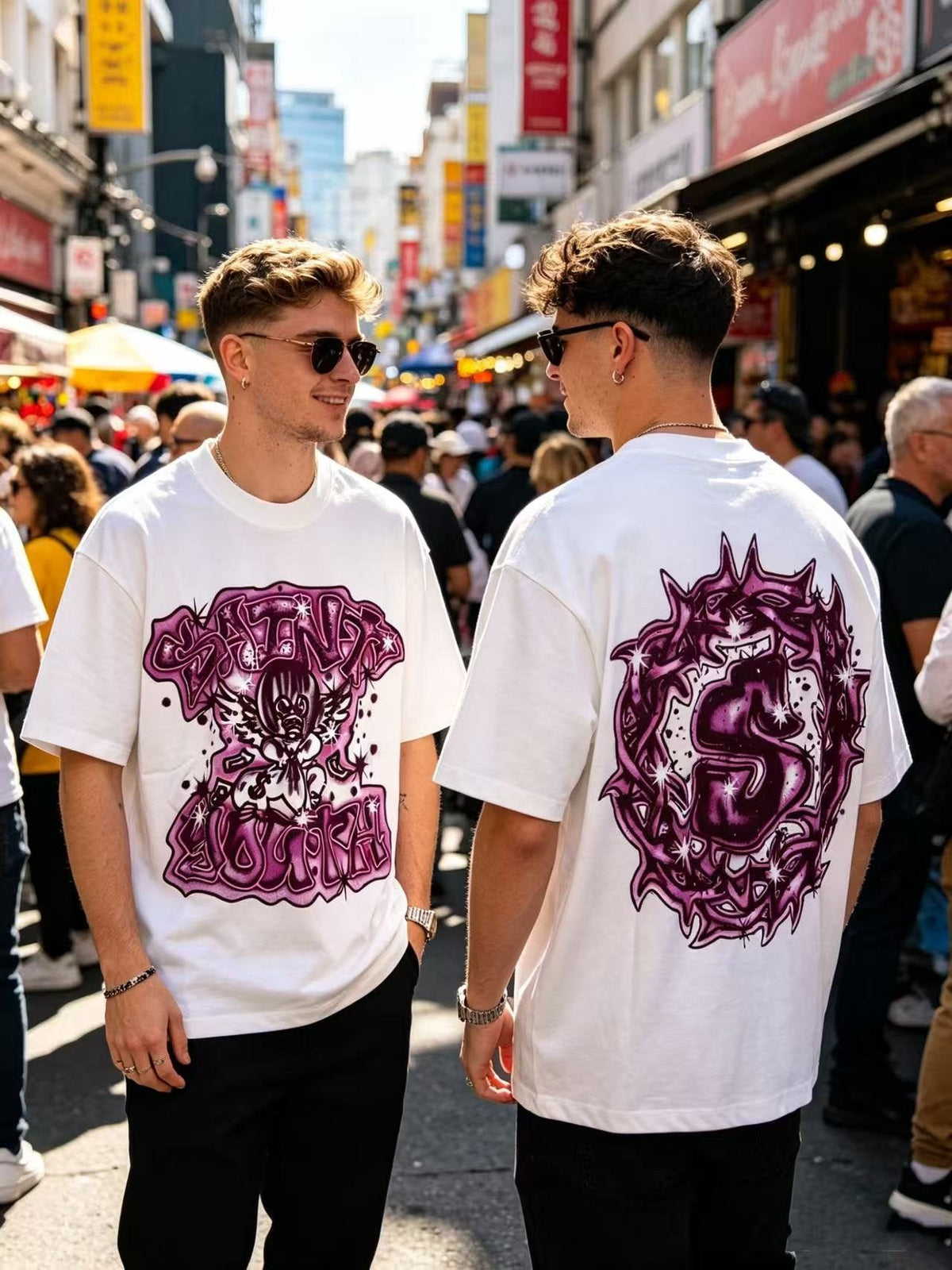 SAINT Rhinestone Front & Back Graphic T-Shirt