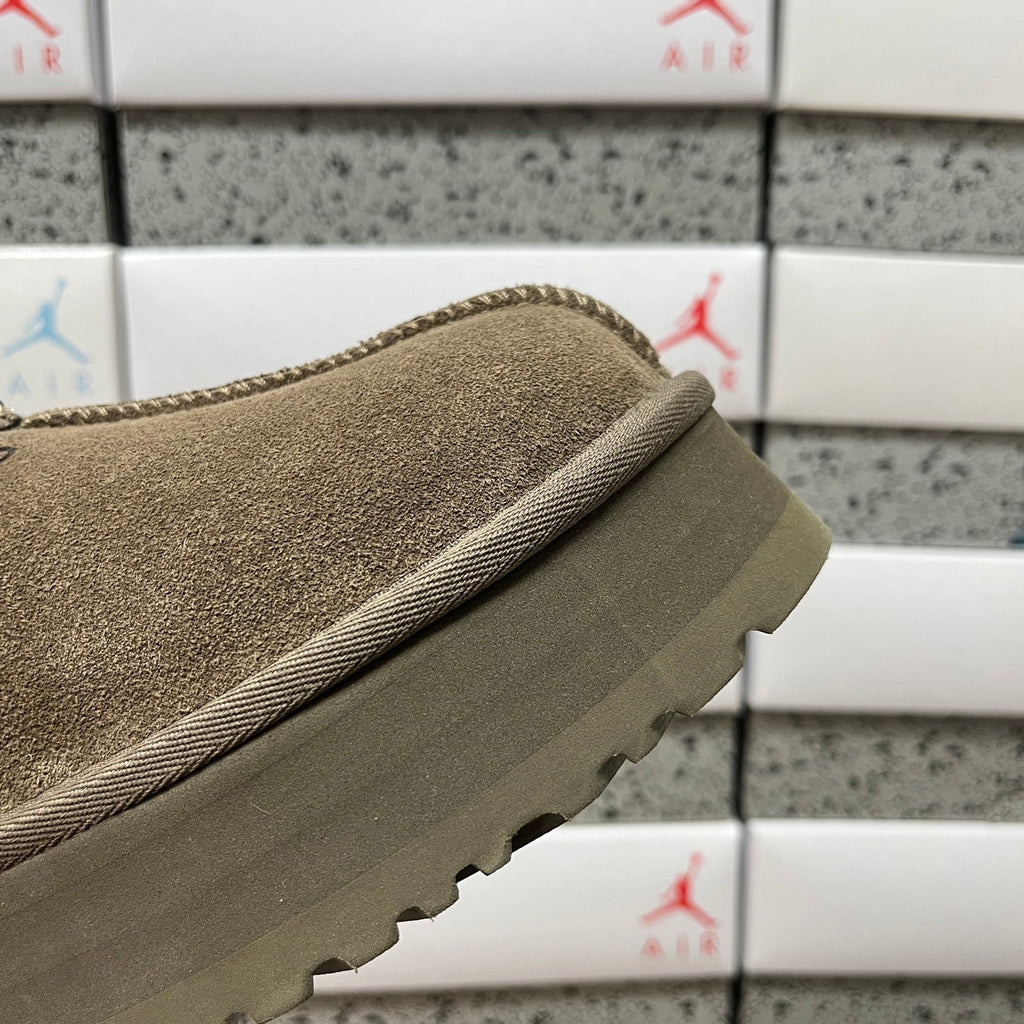 UGG Tazz Platform Slipper – Women’s Suede Clog with Multi-Tone Braided Collar in Olive