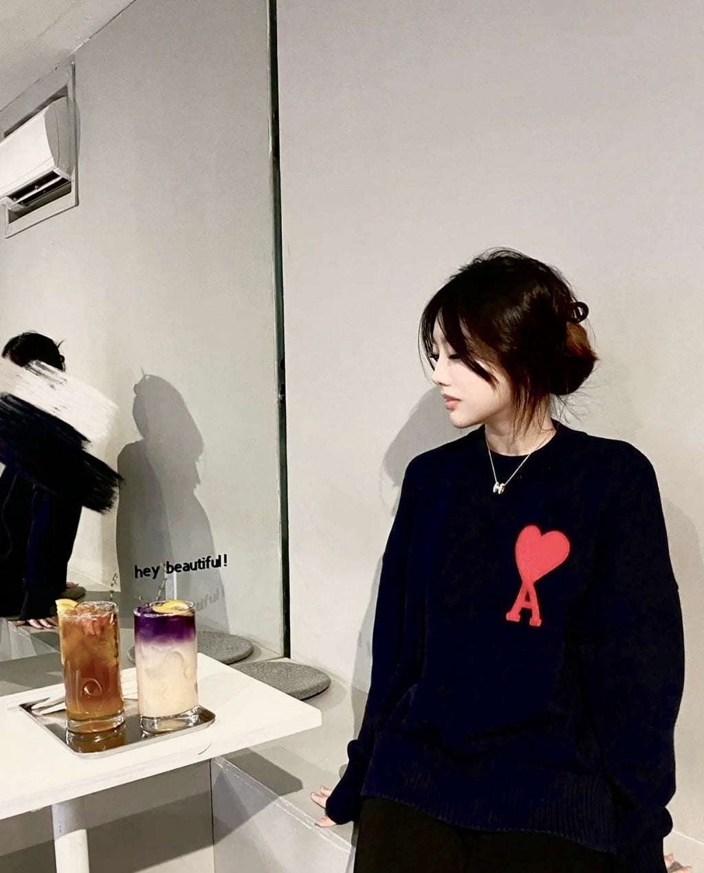 AMI Paris Heart Letter Knitted Sweater