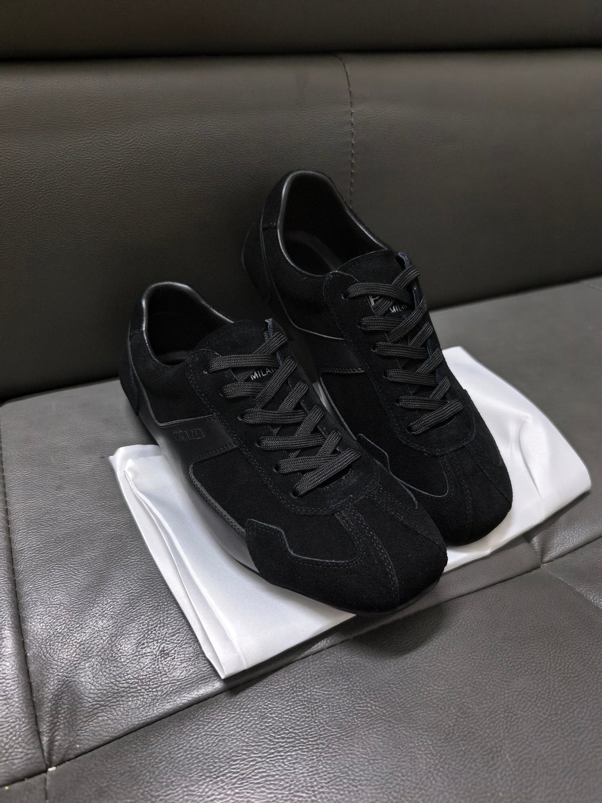 Prada Men's Black Low-Top Sneakers - Black Tonal Upper And Laces
