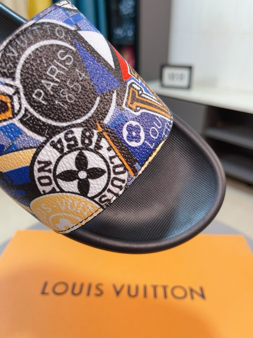 Louis Vuitton Men's Multicolor Graphic Strap Slide Sandals