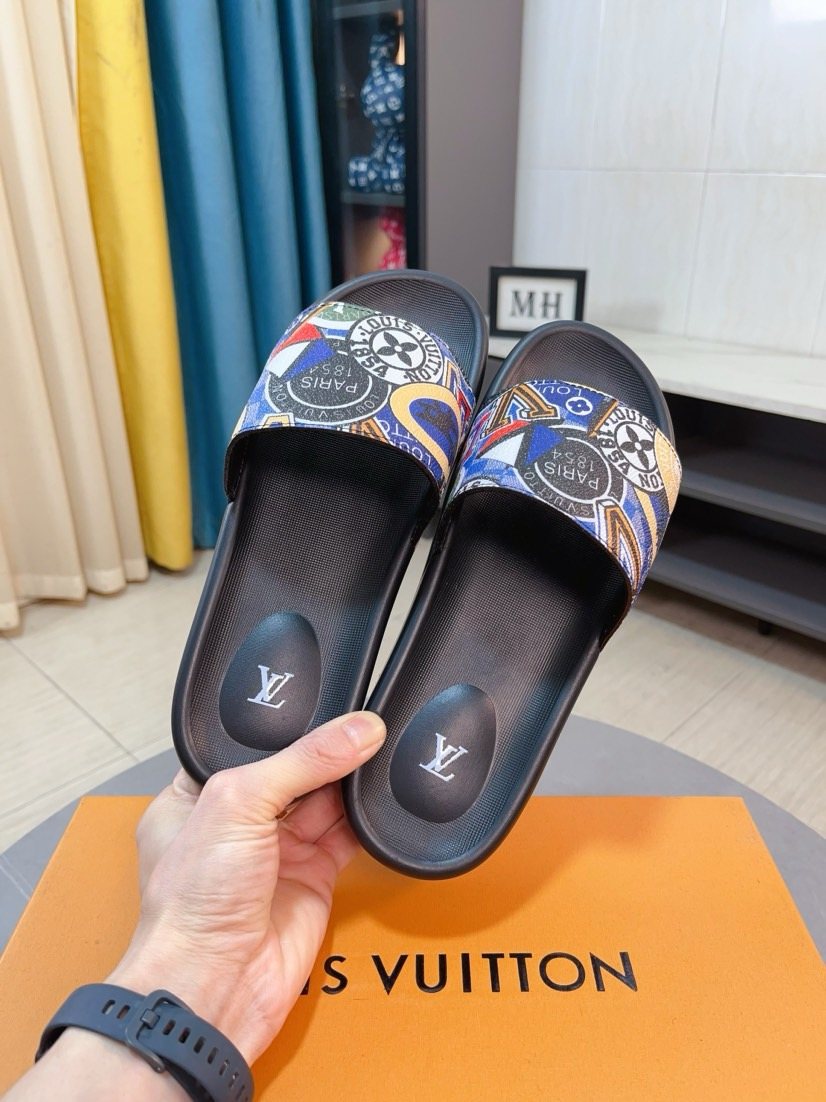Louis Vuitton Men's Multicolor Graphic Strap Slide Sandals