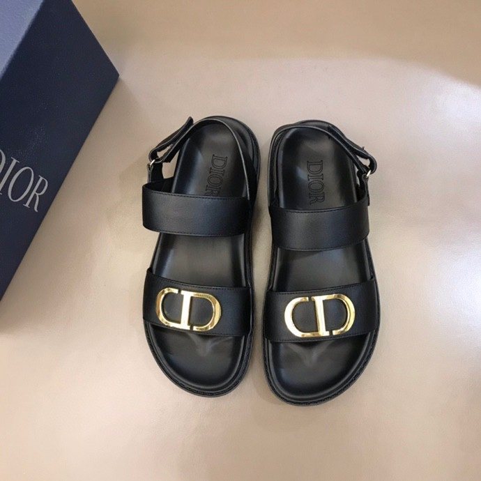 Dior Men's Black Gold-Tone Hardware Sandals