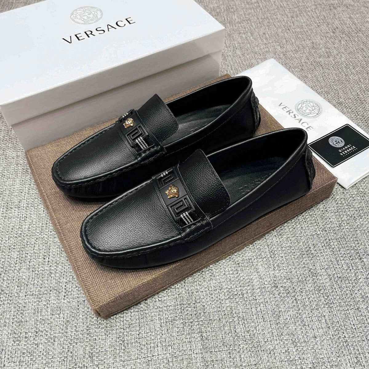 Versace Men's Black Medusa Accent Loafers