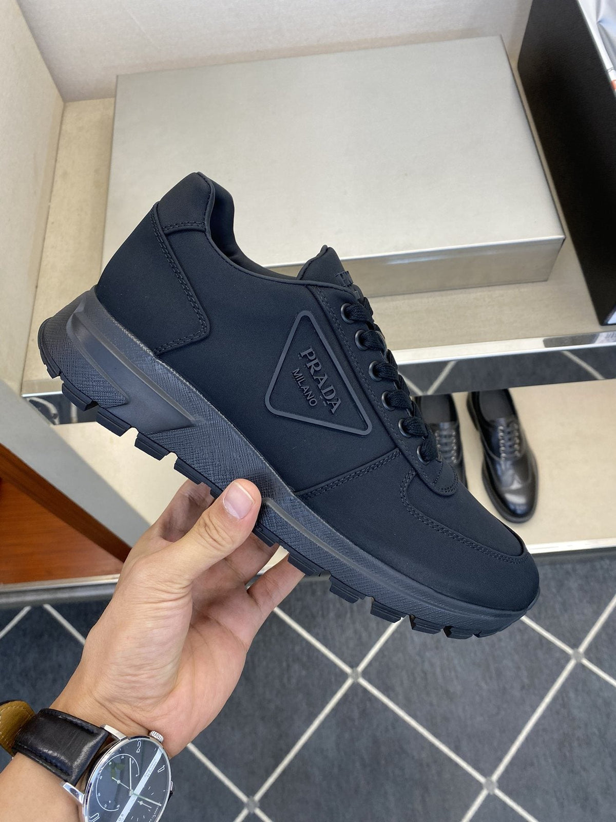 Prada Men's Black Lace-Up Sneakers