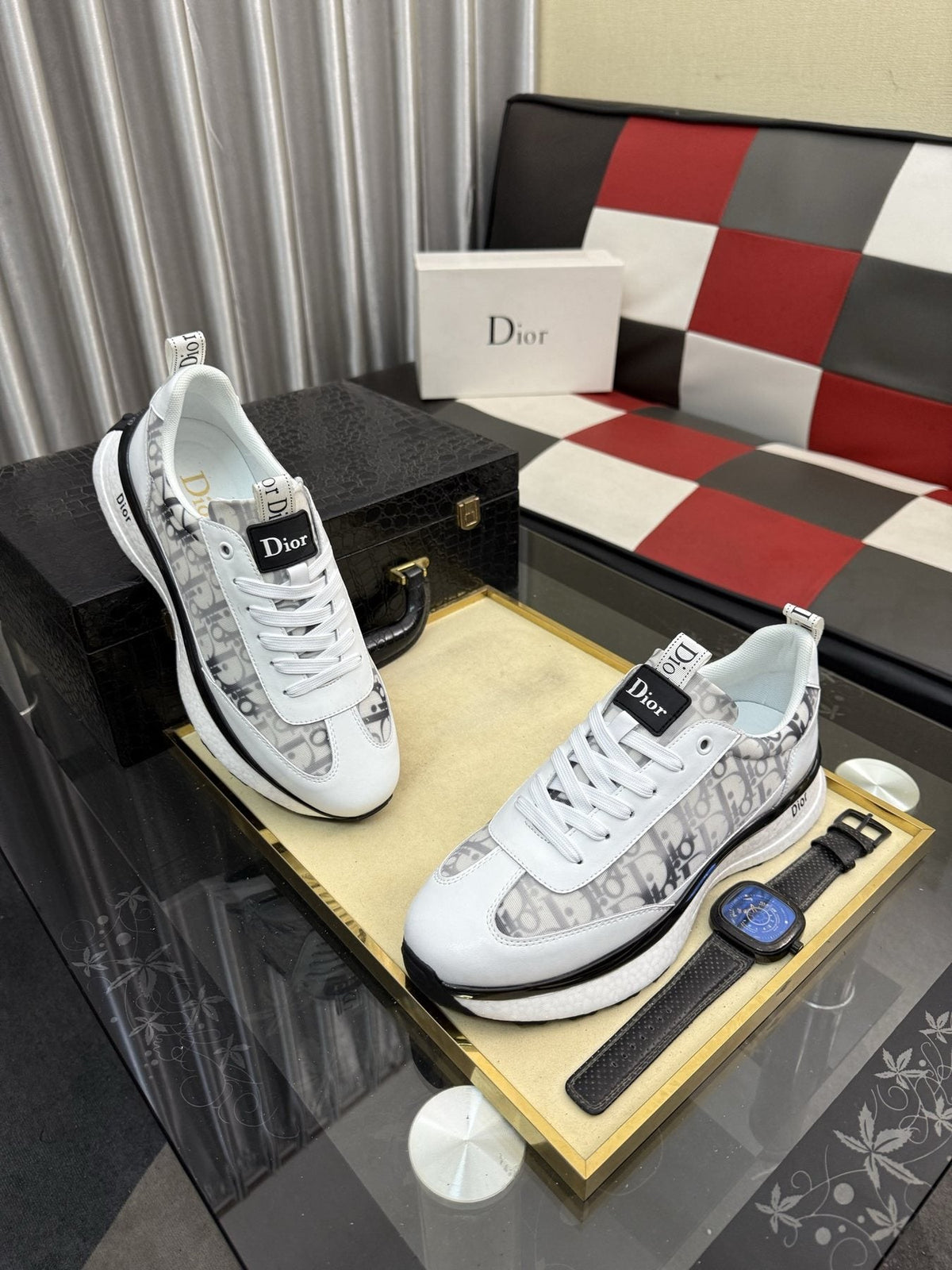 Dior Patterned Panel Low-Top Sneakers - Padded Collar