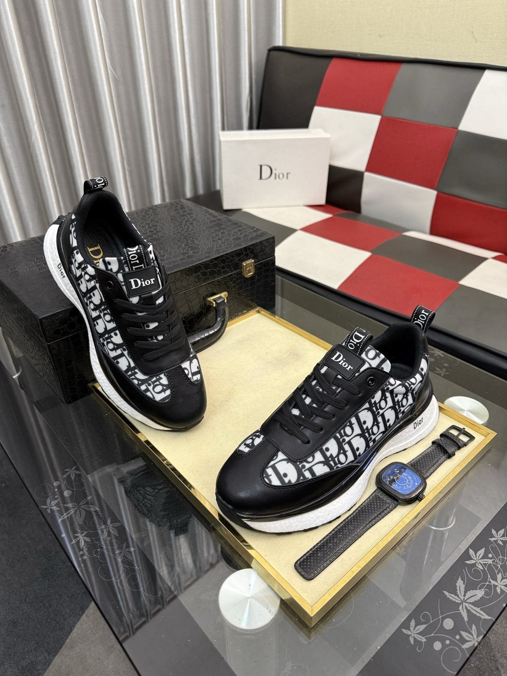 Dior Patterned Panel Low-Top Sneakers - Padded Collar