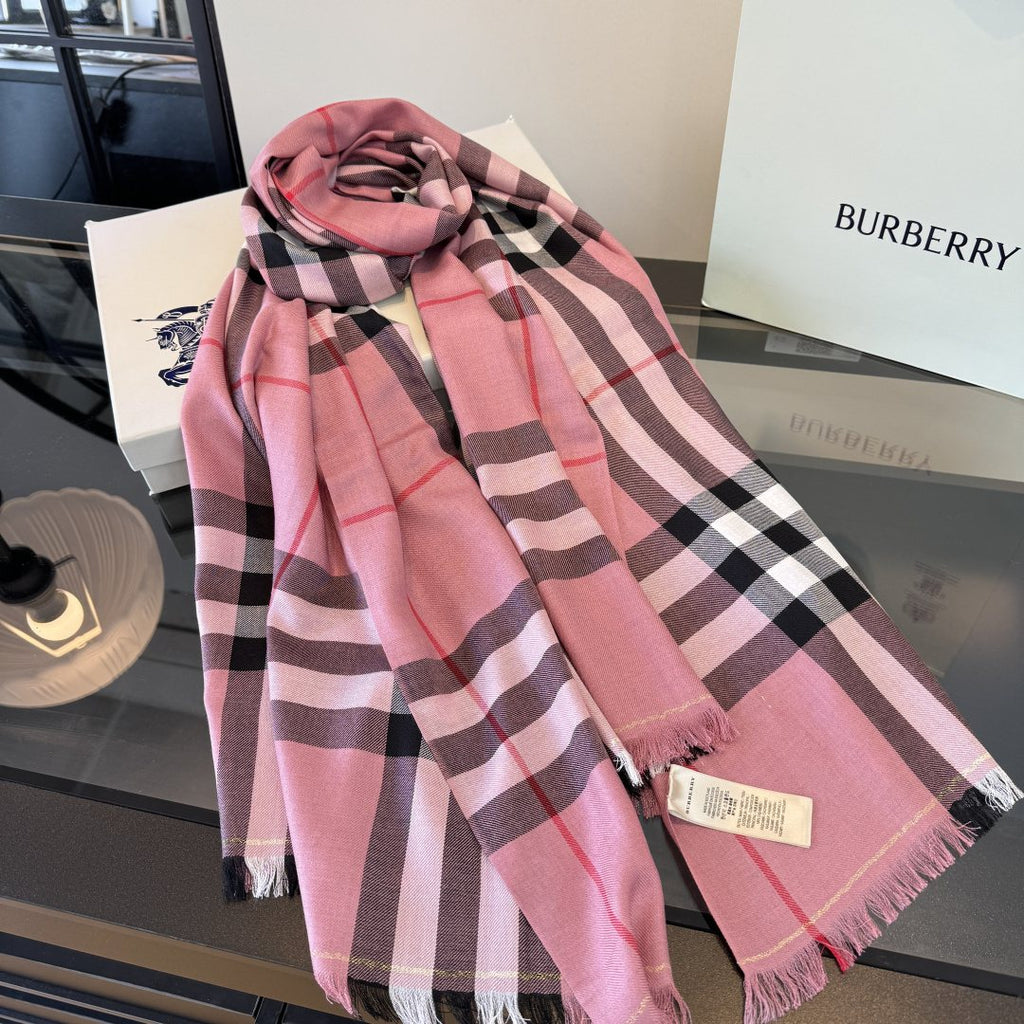 Burberry Plaid Fringe Cashmere Scarf