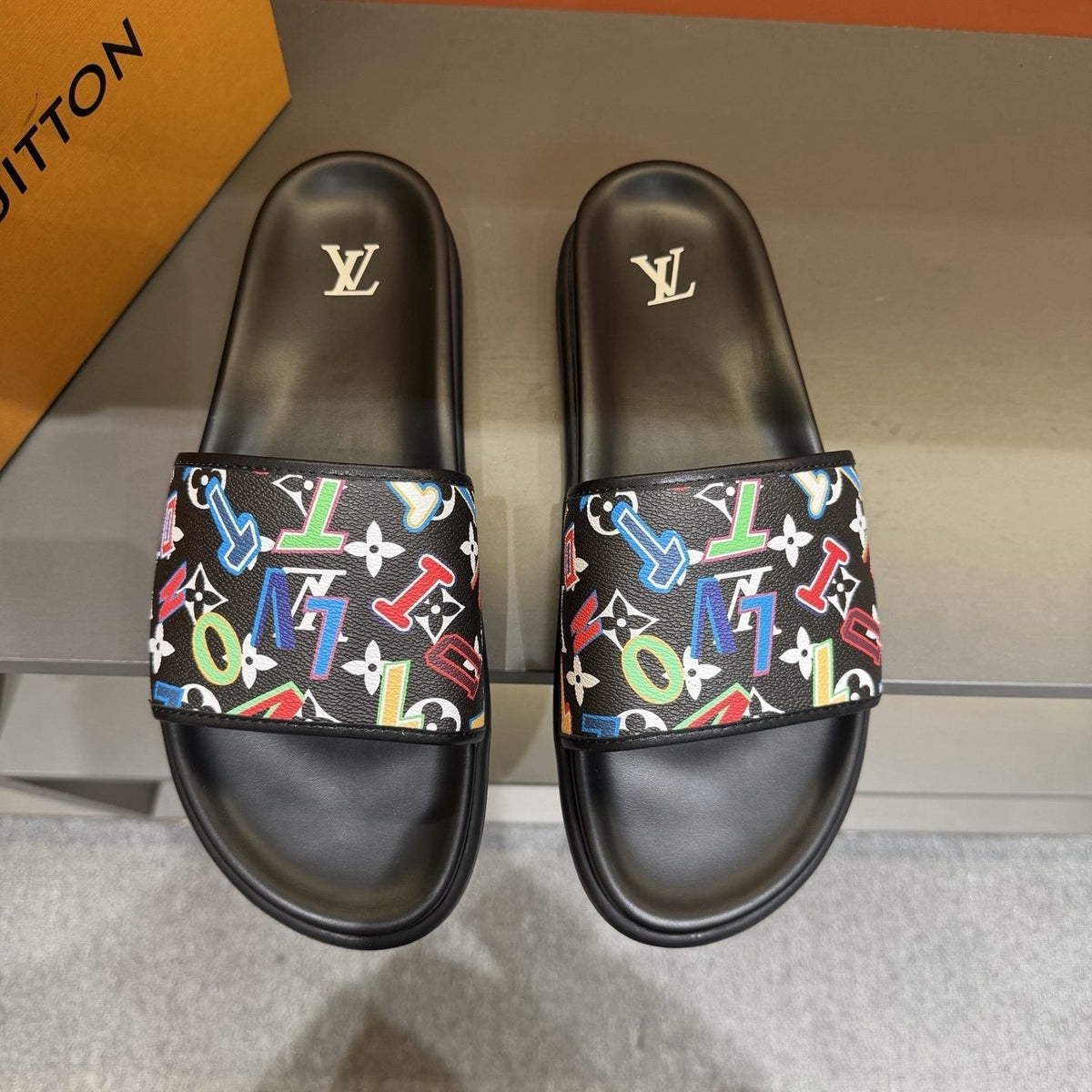 Louis Vuitton Multicolor Logo Slide Sandals